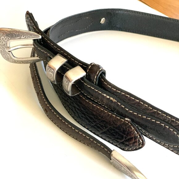 Collectable AMERICAN BISON Brown Leather Belt 5 Conchos 1.5” Wide 42” - Picture 9 of 11